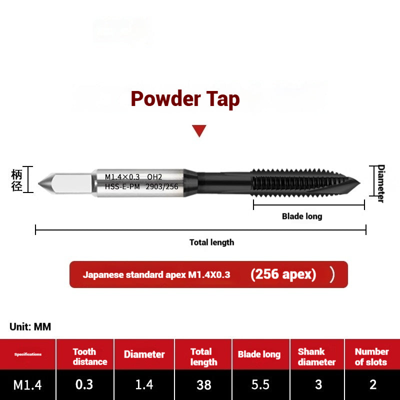 1101-OST High Speed Steel Powder Tap Japanese Standard Apex Screw Point Spiral Powder Metallurgy Tapping Coated Tap Shandong Denso Pricision Tools Co.,Ltd.